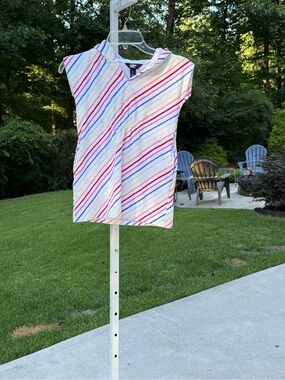 Lands' End White Tank Top with Multicolor Diagonal Stripes